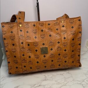 MCM Cognac Visetos Shopper Tote